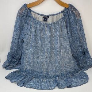 Lucky Brand Blue Geometric Blouse